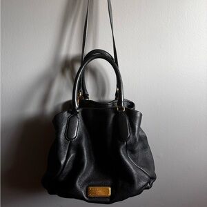 MARC JACOBS CLASSIC Q FRAN BLACK ITALIAN LEATHER LARGE SHOULDER BAG.